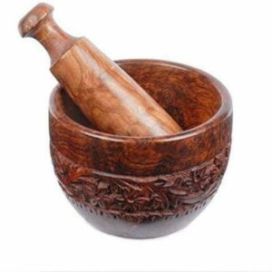 Handcrafted-Wooden-Craved-Brown-Pestle-and-Mortar-tool-Set