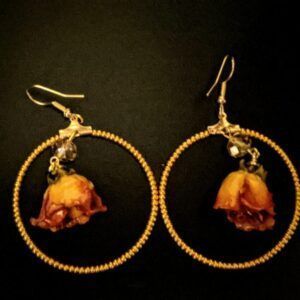 Real-rose-resin-coated-earrings-with-golden-beaded-hoop-.