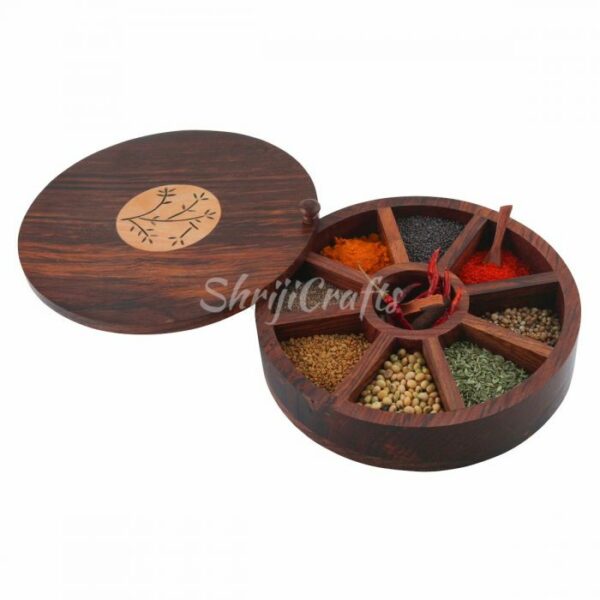 Sheesham-Wood-Floral-Burnt-Kitchen-Decorative-Masala-Box-Masala-Dani-Utility-Spice-Box-Set-9-Partitions-Non-Detachable