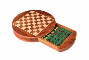 Shriji-Crafts-9inch-Round-Wooden-Magnetic-Travel-Chess-Set-with-Drawers-and-Staunton-Pieces