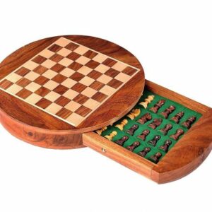 Shriji-Crafts-9inch-Round-Wooden-Magnetic-Travel-Chess-Set-with-Drawers-and-Staunton-Pieces