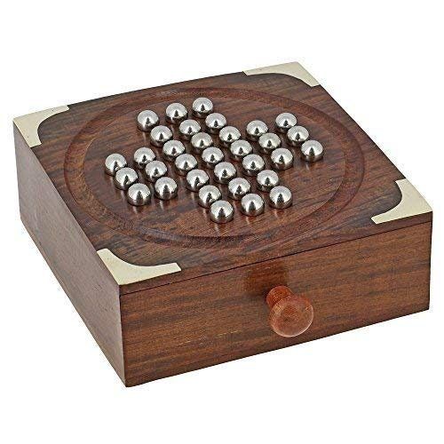 Shriji-Crafts -Indian-Wooden-Solitaire-Board-Game-with-Stainles-Steel-Balls-Travel-Games-for-Adults
