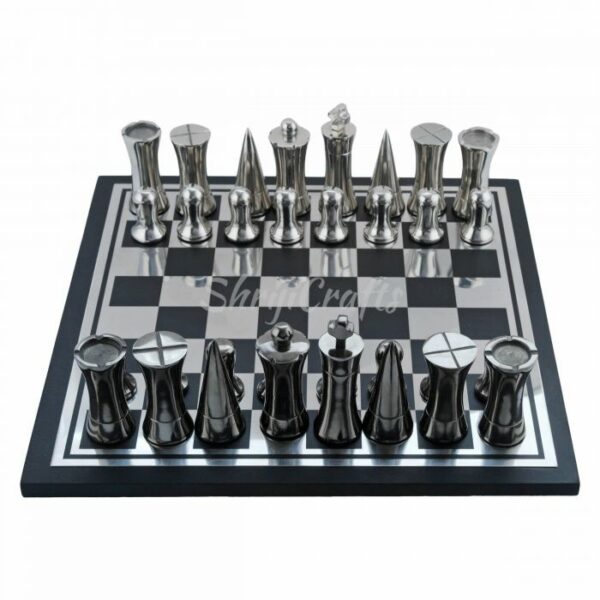 Shriji-Crafts-Handmade-unique-Wooden-and-Aluminum-Metal-Chess-Board-game-Black-and-Silver