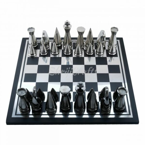 Shriji-Crafts-Handmade-unique-Wooden-and-Metal-Chess-Board-game-Black-and-Silver