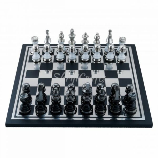 Shriji-Crafts-Handmade-unique-Wooden-and-Metal-Chess-Board-game-Black-and-Silver-Finish
