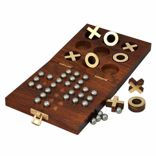 Wooden-2-in-1-Tic-Tac-Toe-and-Solitaire-Board-Game,-Tik-Tack-Toe-Traditionalp-Challenging-Board-Game-for-Kids