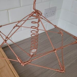Merkaba Constructed of Sacred Cubit Tensor Wire With Copper Torus Centre And Quartz Crystal. Star Tetrahedron