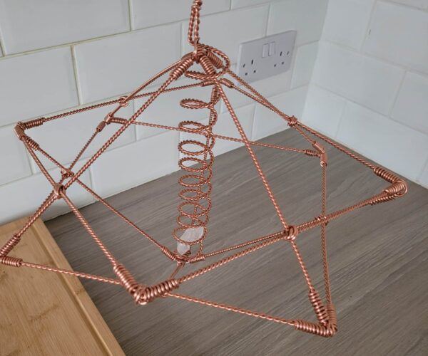 Merkaba Constructed of Sacred Cubit Tensor Wire With Copper Torus Centre And Quartz Crystal. Star Tetrahedron