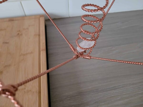 Merkaba Constructed of Sacred Cubit Tensor Wire With Copper Torus Centre And Quartz Crystal. Star Tetrahedron