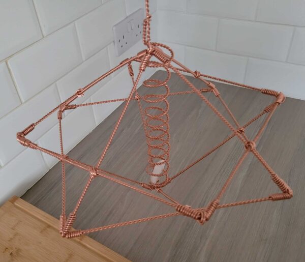 Merkaba Constructed of Sacred Cubit Tensor Wire With Copper Torus Centre And Quartz Crystal. Star Tetrahedron