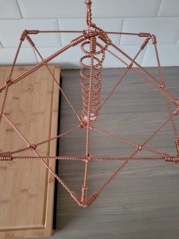 Merkaba Constructed of Sacred Cubit Tensor Wire With Copper Torus Centre And Quartz Crystal. Star Tetrahedron