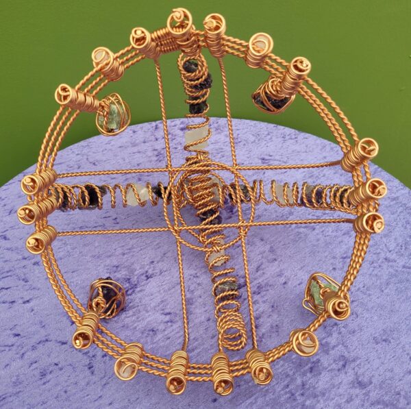Tensor Wire Crown Made With 3x Empowerment Cubit Tensor Rings. Healing Crown. With Amethyst, Quartz, And Fluorite Crystals. Meditation Tool