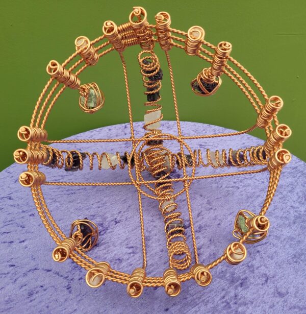 Tensor Wire Crown Made With 3x Empowerment Cubit Tensor Rings. Healing Crown. With Amethyst, Quartz, And Fluorite Crystals. Meditation Tool