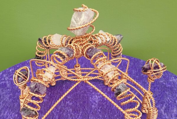 Tensor Wire Crown Made With 3x Empowerment Cubit Tensor Rings. Healing Crown. With Amethyst, Quartz, And Fluorite Crystals. Meditation Tool